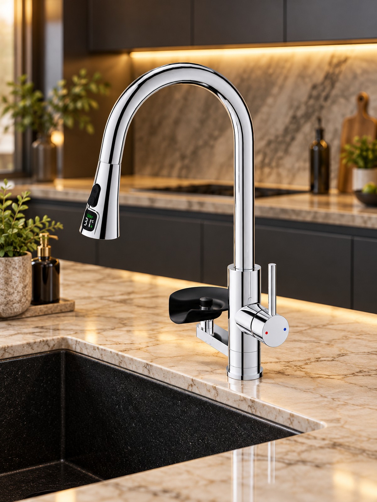 Vòi chậu rửa bát hiển thị nhiệt độ tích hợp rửa cốc — S3449-50